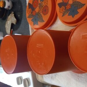 Three Rubbermaid retro flowers canisters
